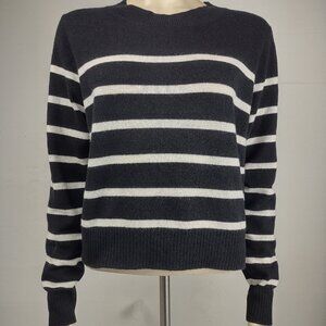 Reformation black white striped 100% Cashmere pullover sweater womens Large